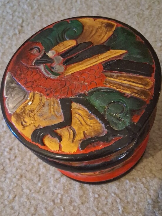Other - Hand-Painted Round Decorative Trinket Box - Vintage
